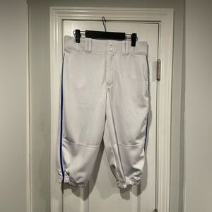 Champro Mens Size M White Blue Side Stripe Zip Up Snap 3/4 Length Baseball Pants